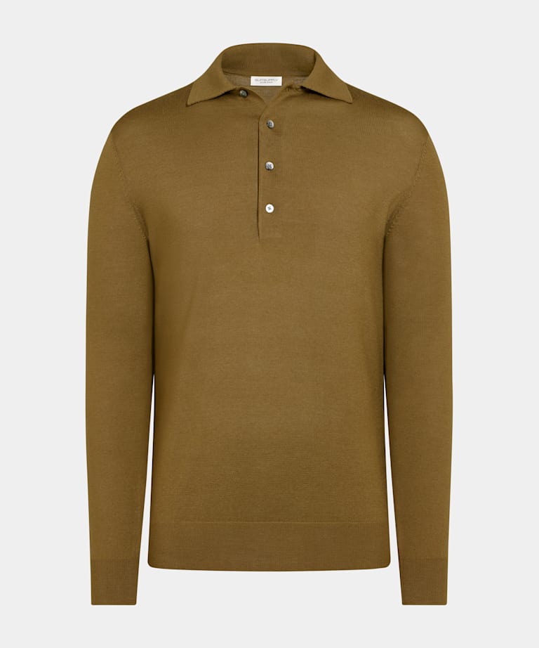 Mid Yellow Merino Long Sleeve Polo