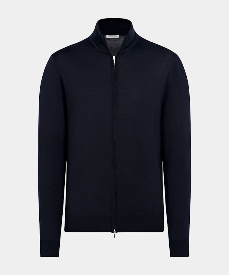 Navy Merino Zip Cardigan