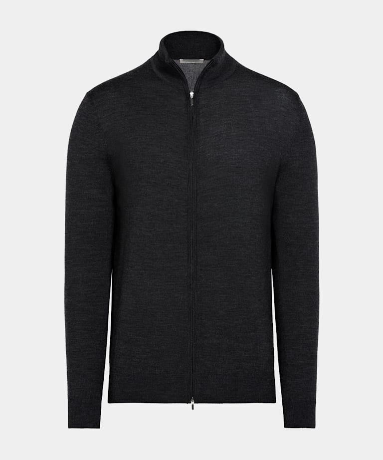 Cárdigan gris oscuro con cremallera merino