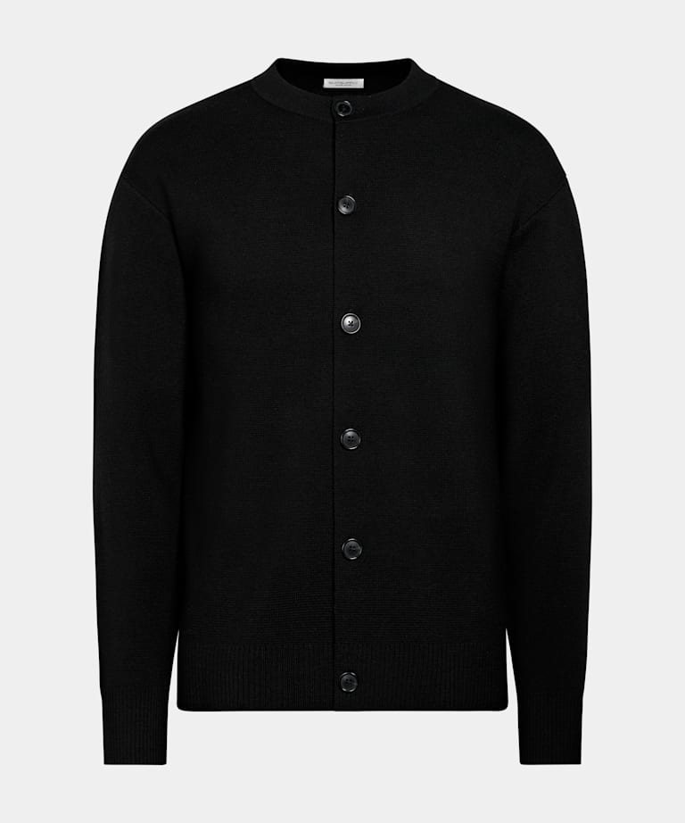 Cárdigan negro cuello redondo merino