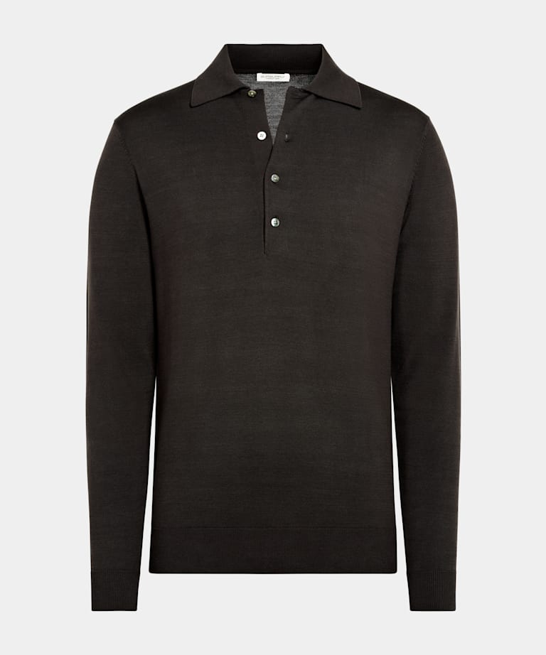 Dark Brown Long Sleeve Polo