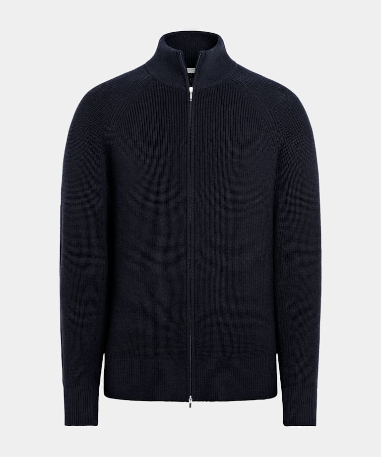 Navy Ribbed Zip Cardigan