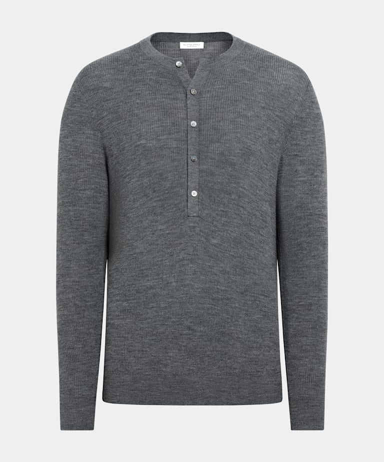 Mid Grey Ribbed Henley