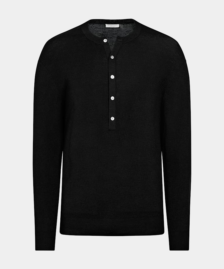 Black Ribbed Henley