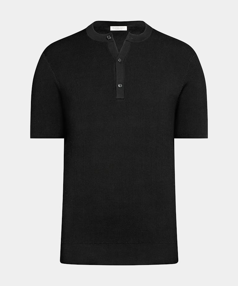 Black Short Sleeve Henley