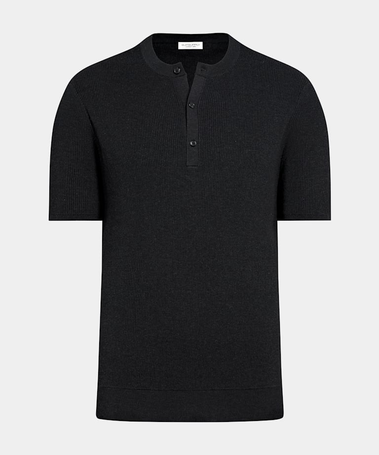 Dark Grey Ribbed Short Sleeve Henley