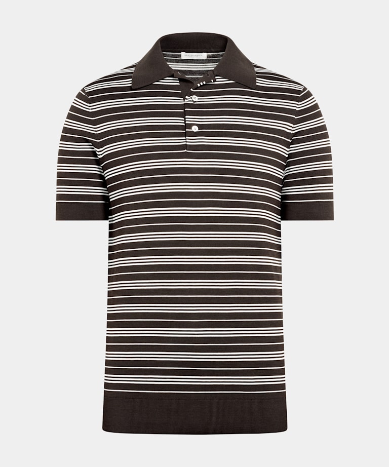 Dark Brown Striped Polo