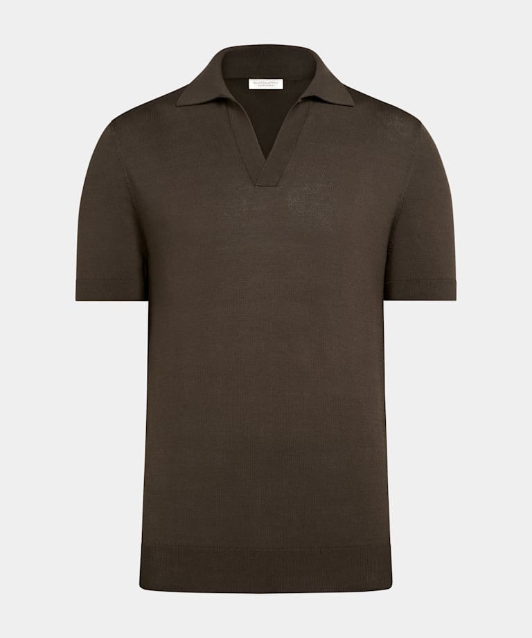 Dark Brown Buttonless Polo