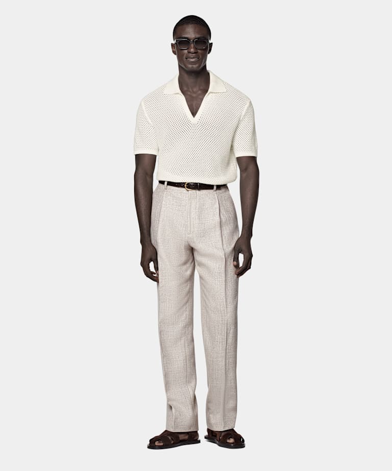 Poloshirt Crochet knopffrei off-white