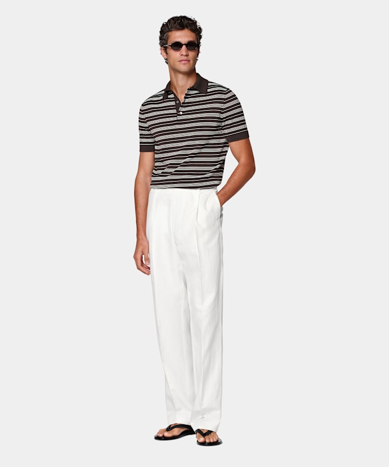 Dark Brown Striped Polo