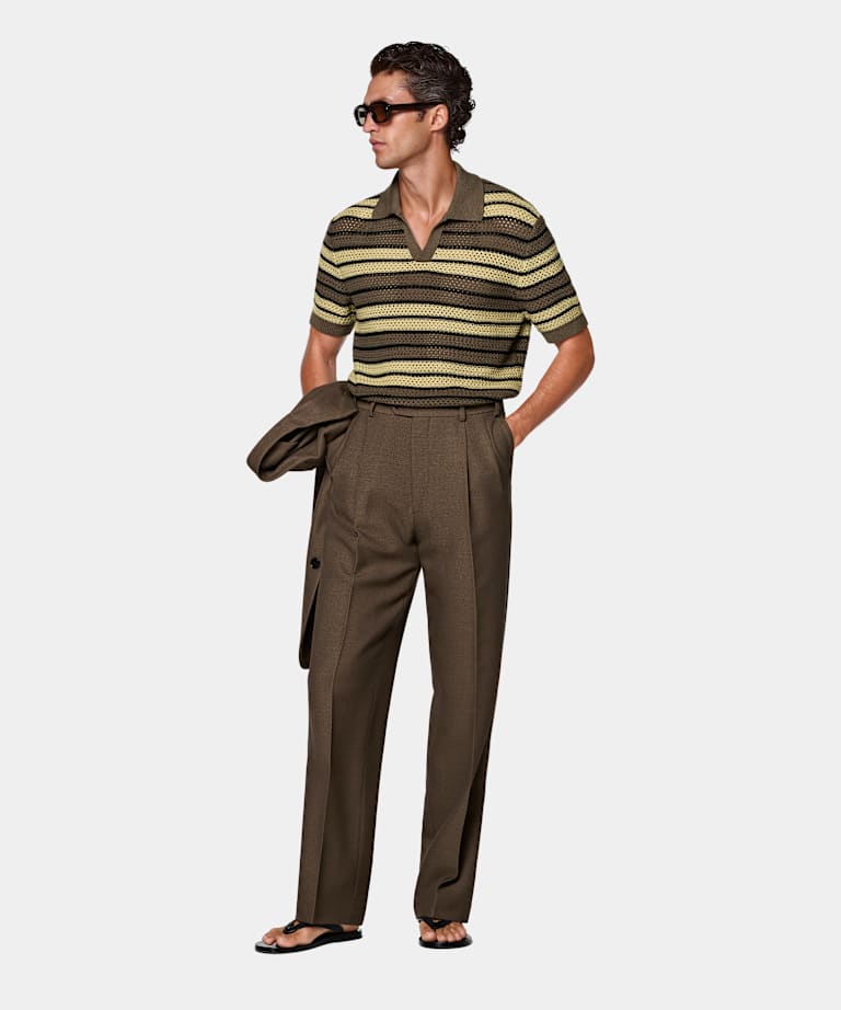 Polo de crochet a rayas verde medio sin botones