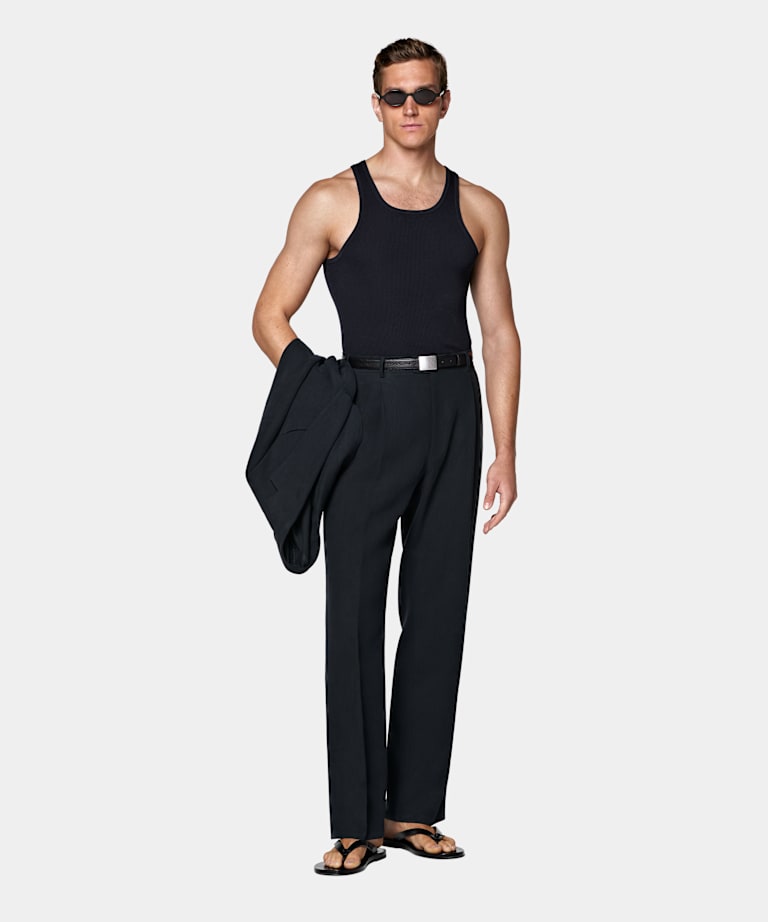 Navy Ribbed Tank Top