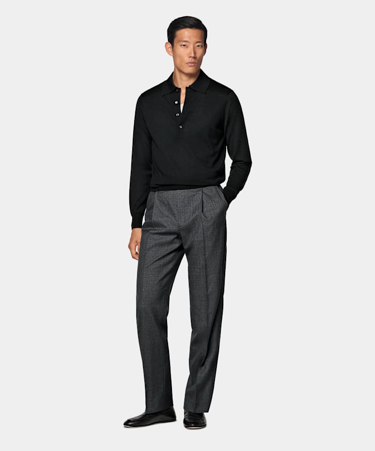 Black Long Sleeve Polo