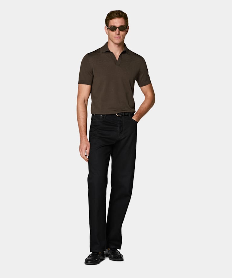 Dark Brown Buttonless Polo