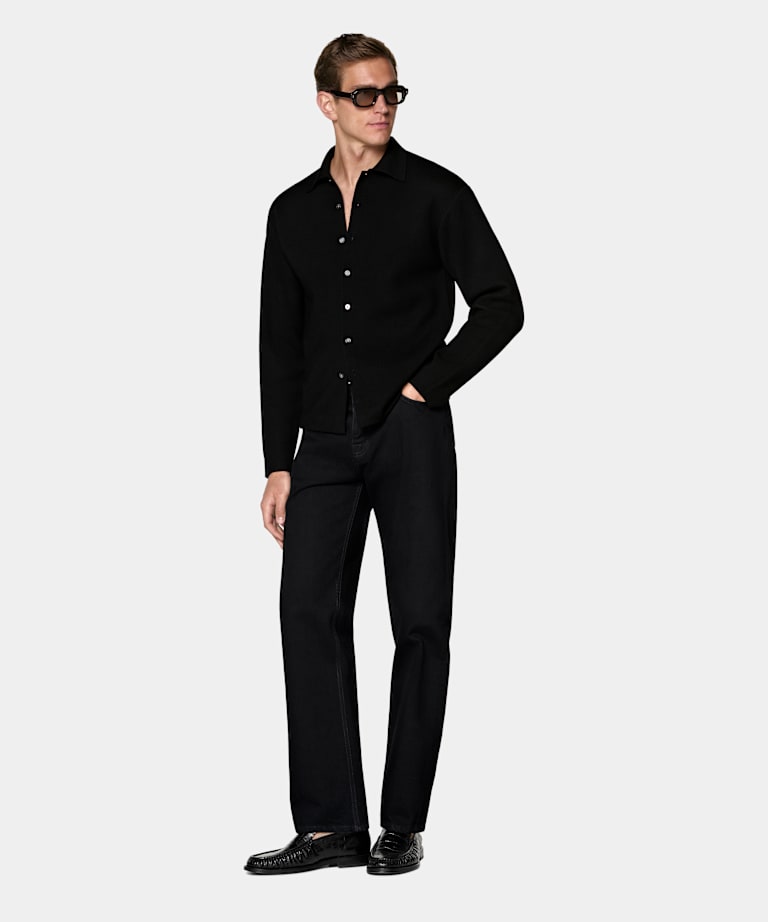 Black Long Sleeve Polo Cardigan