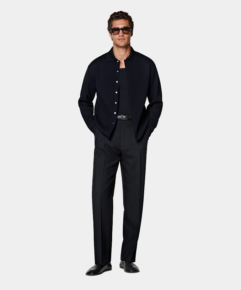 Navy Long Sleeve Polo Cardigan