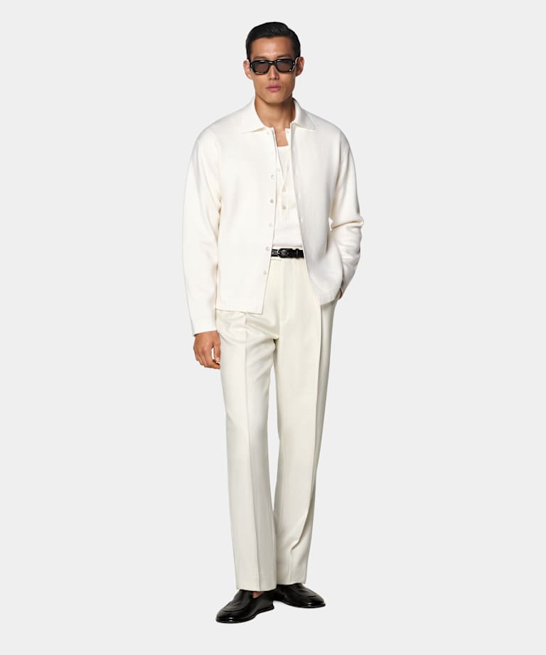Off-white Polo Cardigan met Lange Mouwen