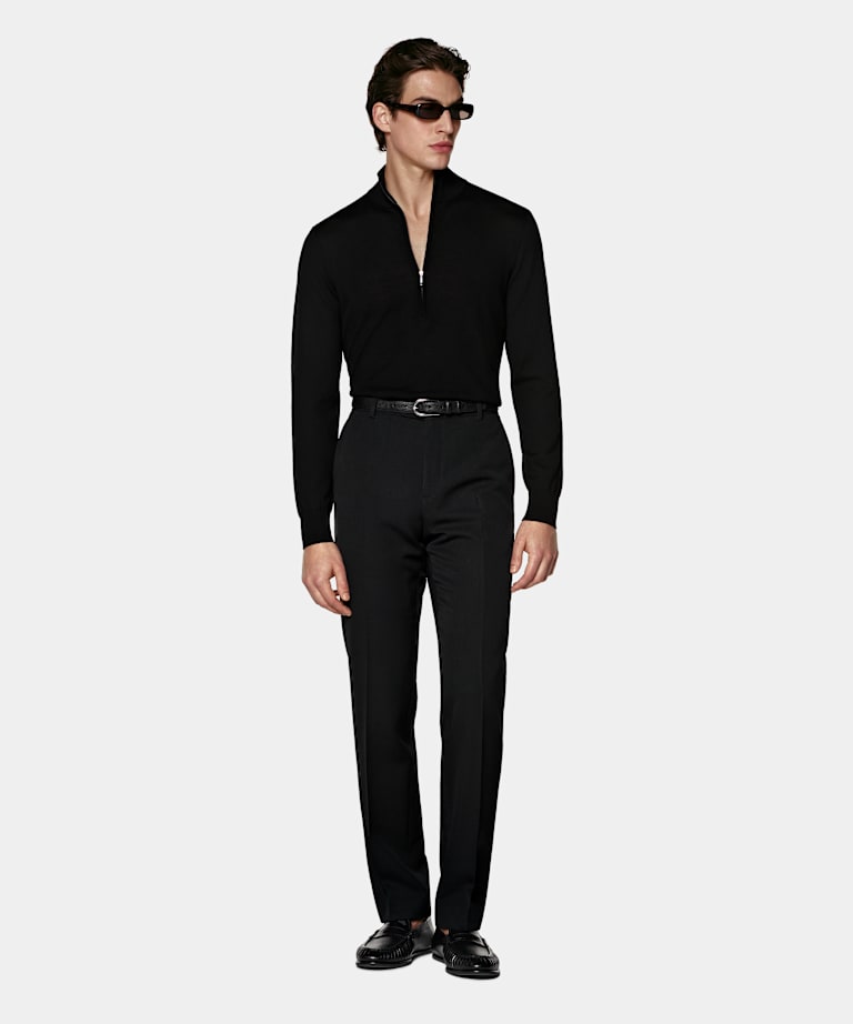 Black Merino Half Zip