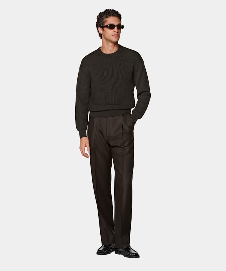 Dark Brown Ribbed Merino Crewneck