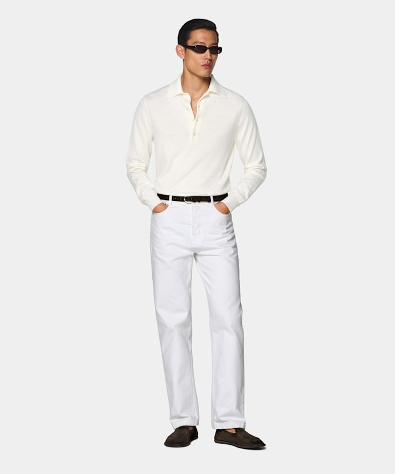Off-White Merino Long Sleeve Polo