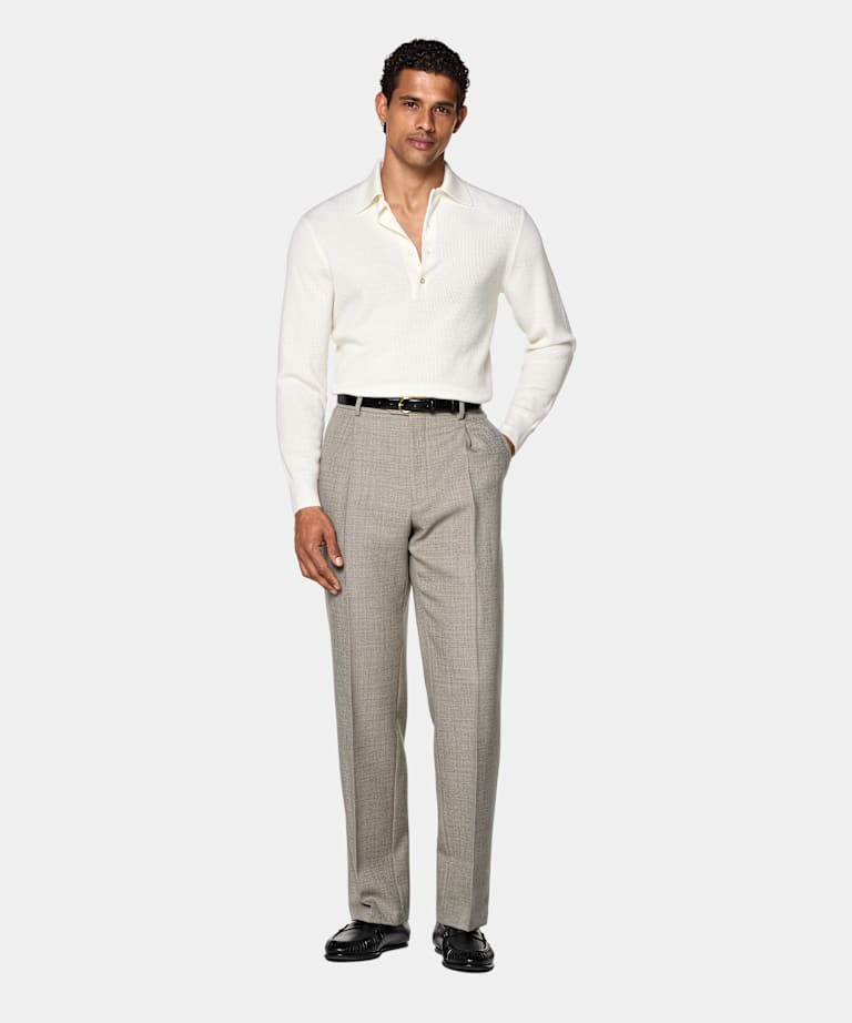 Off-White Ribbed Merino Long Sleeve Polo