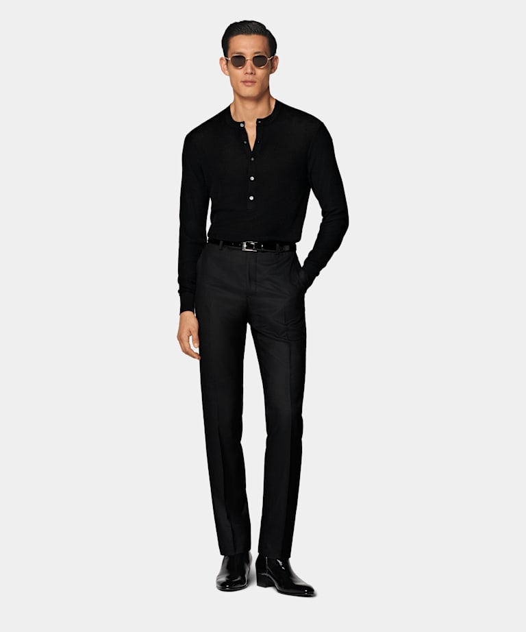 Black Ribbed Henley
