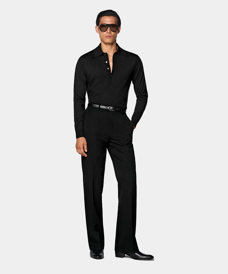 Black Long Sleeve Polo