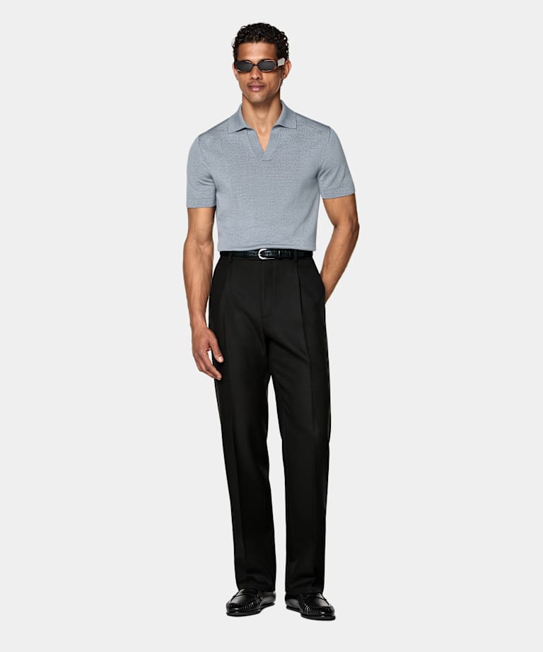Light Blue Buttonless Polo