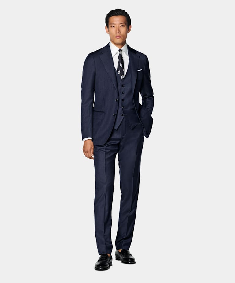 Mid Blue Three-Piece Tailored Fit Havana Suit