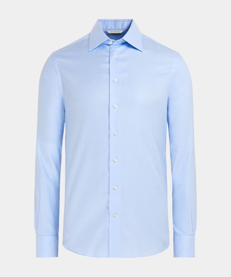 Light Blue Houndstooth Twill Slim Fit Shirt
