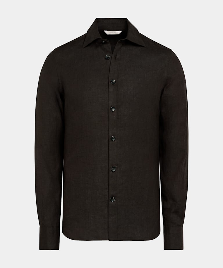 Camisa corte Slim marrón oscuro