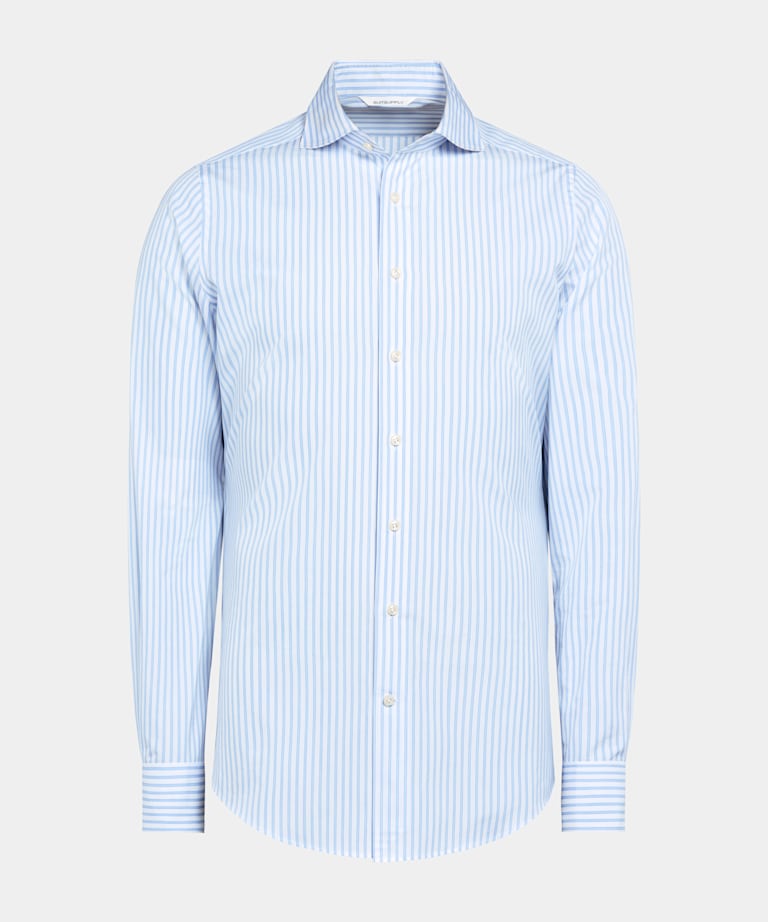 Camisa azul a rayas popelina corte Slim