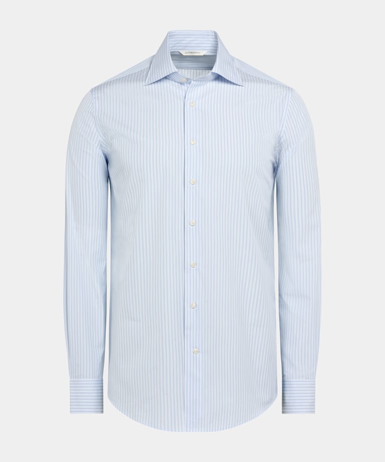 Light Blue Striped Poplin Slim Fit Shirt