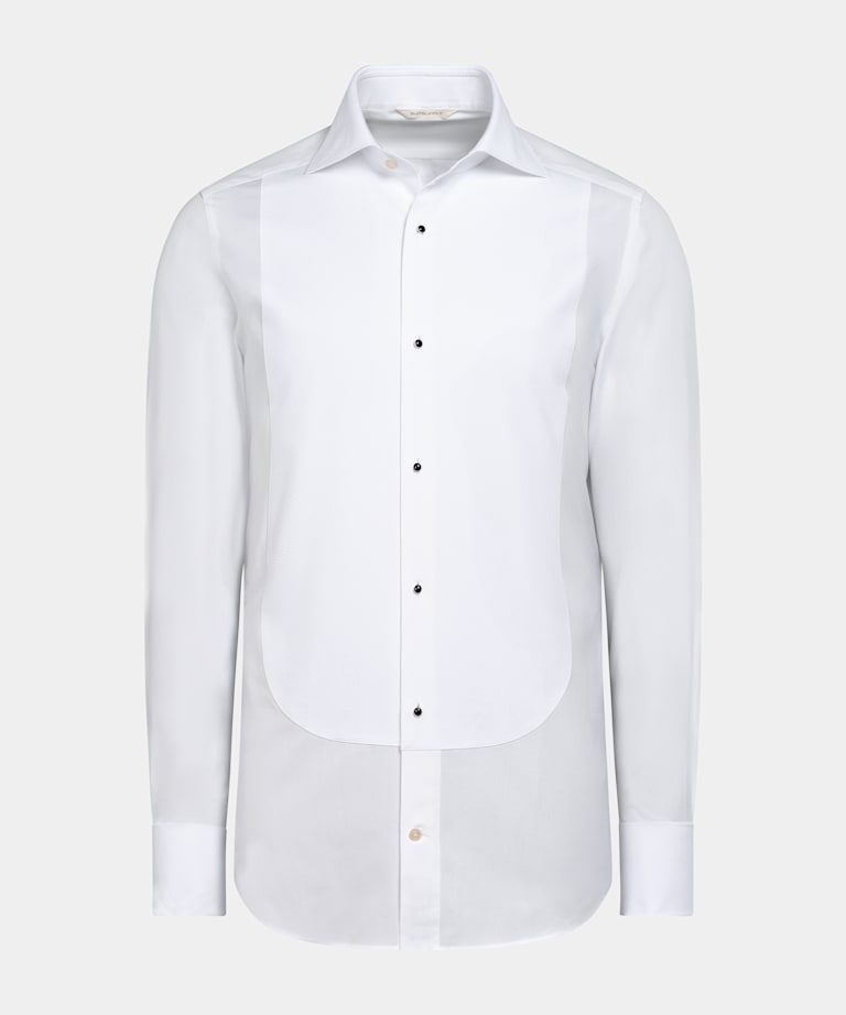 White Piqué Tailored Fit Tuxedo Shirt