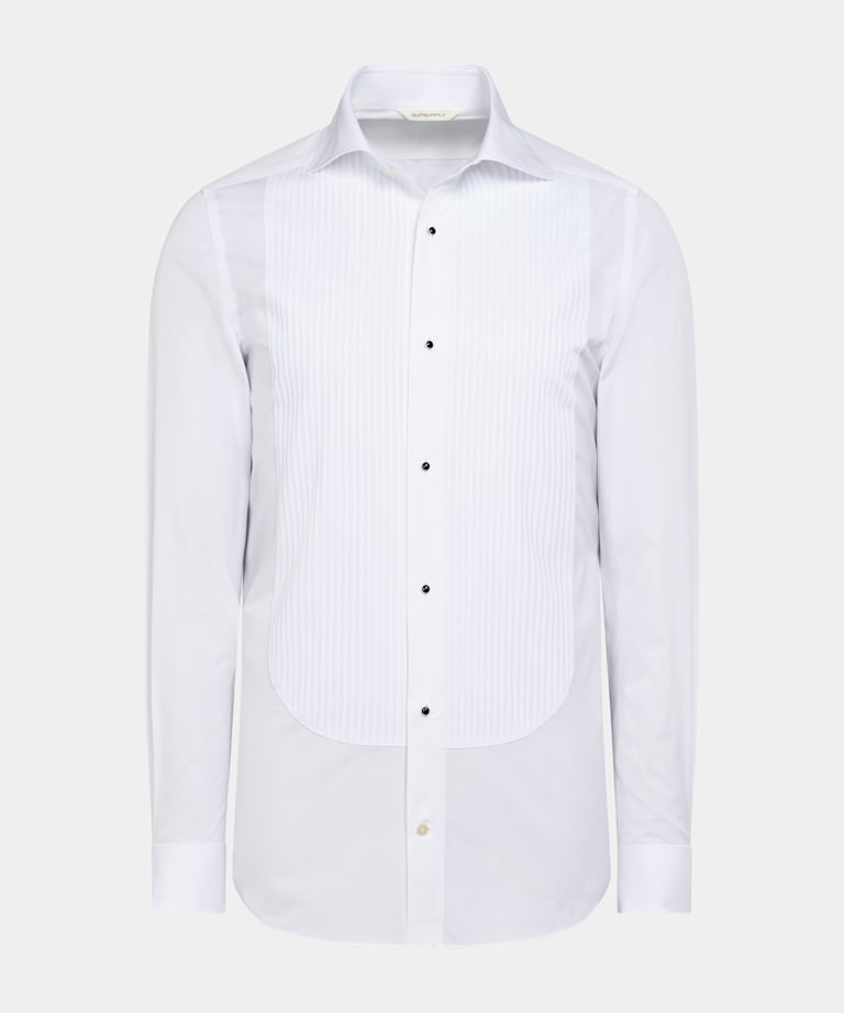 White Plisse Tailored Fit Tuxedo Shirt