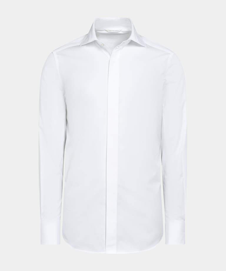 White Twill Tailored Fit Tuxedo Shirt