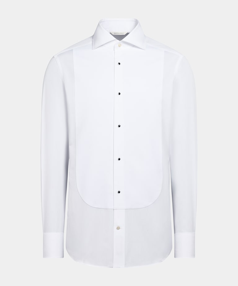 White Widespread Collar Tailored Fit Tuxedo Shirt