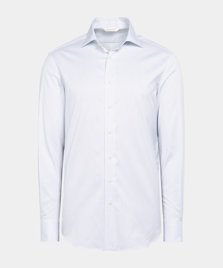 White Striped Twill Tailored Fit Shirt
