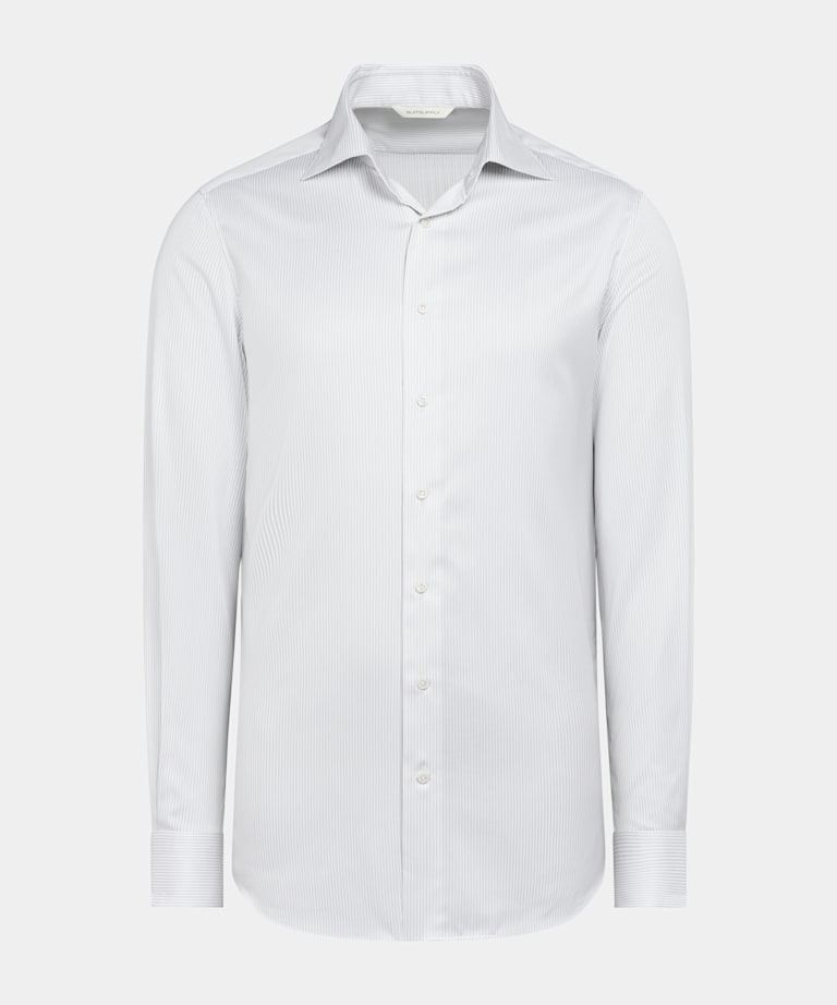 Grey Striped Twill Tailored Fit Shirt