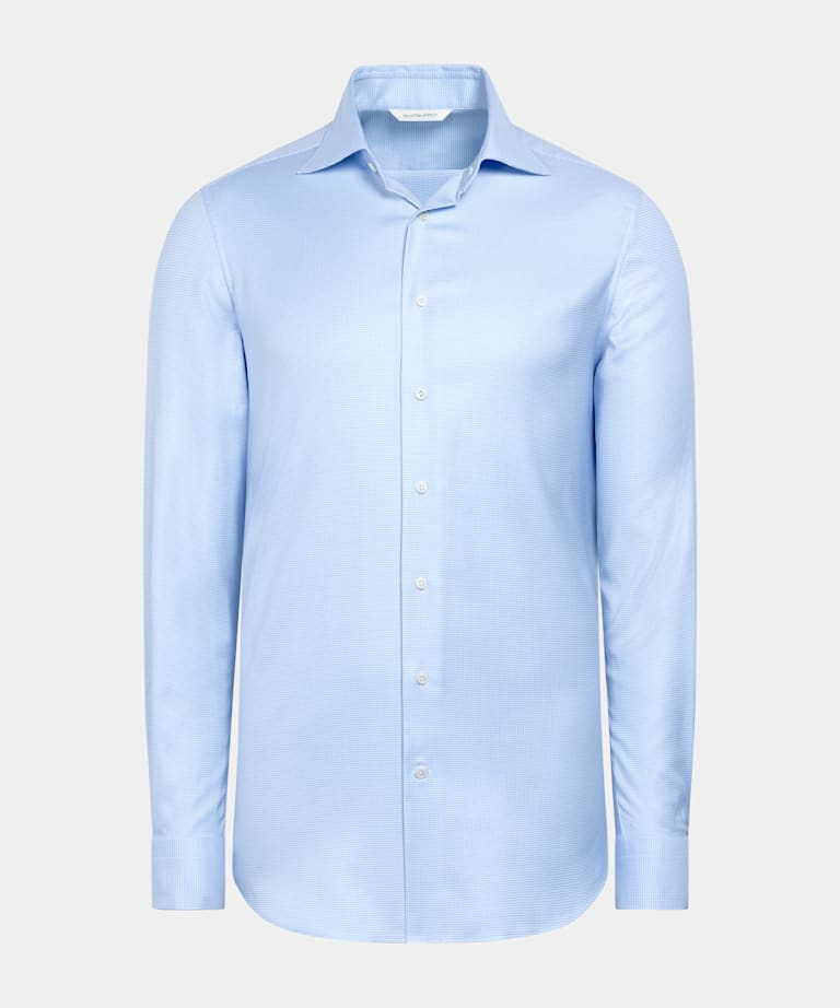 Light Blue Houndstooth Houndstooth Tailored Fit Shirt