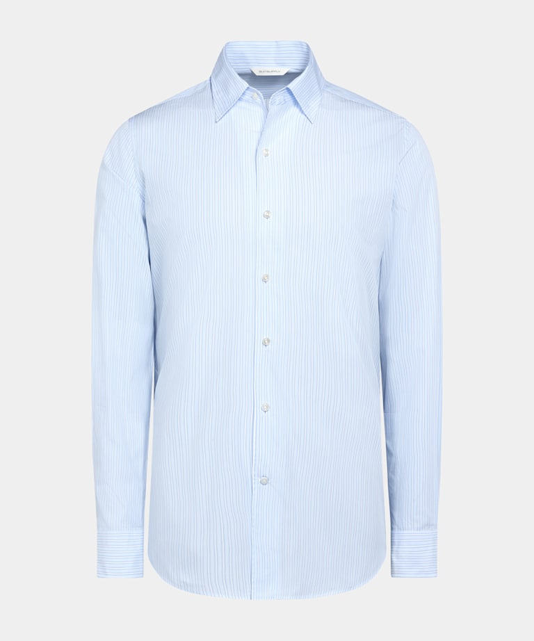 Light Blue Striped Classic Collar One Piece Tailored Fit Shirt