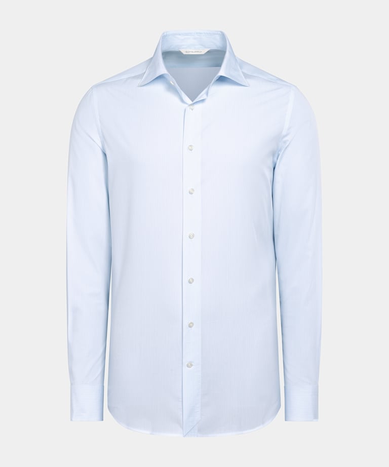 Light Blue Striped Poplin Tailored Fit Shirt