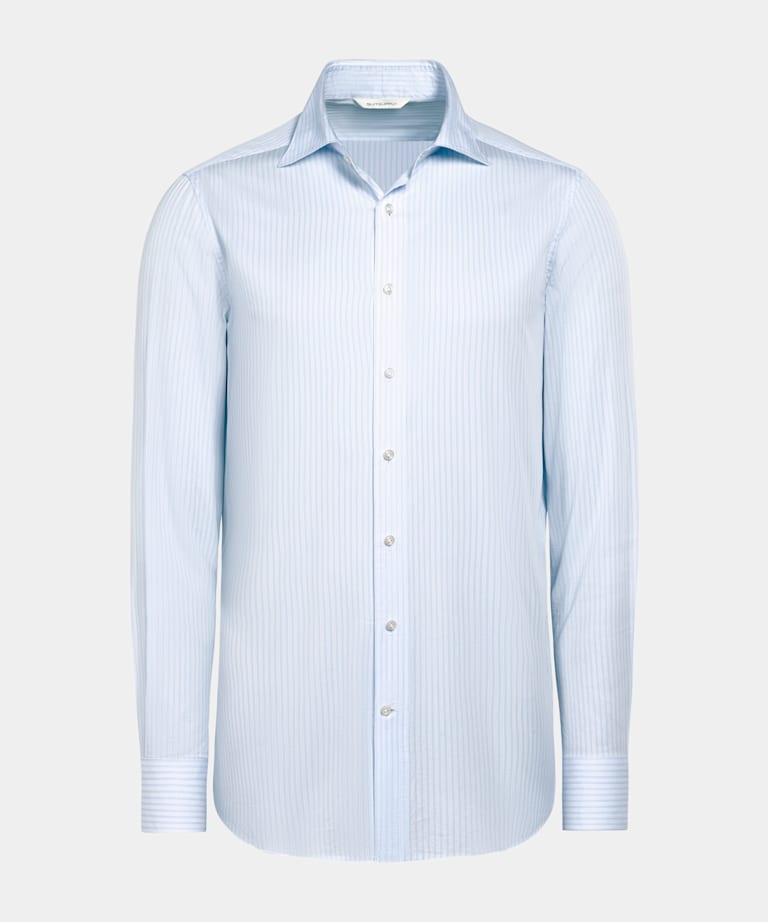Light Blue Striped Poplin Tailored Fit Shirt