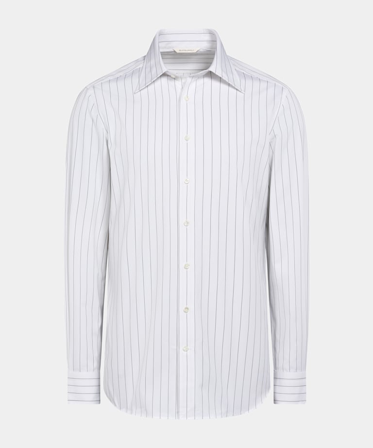 White Striped Point Collar Tailored Fit Shirt
