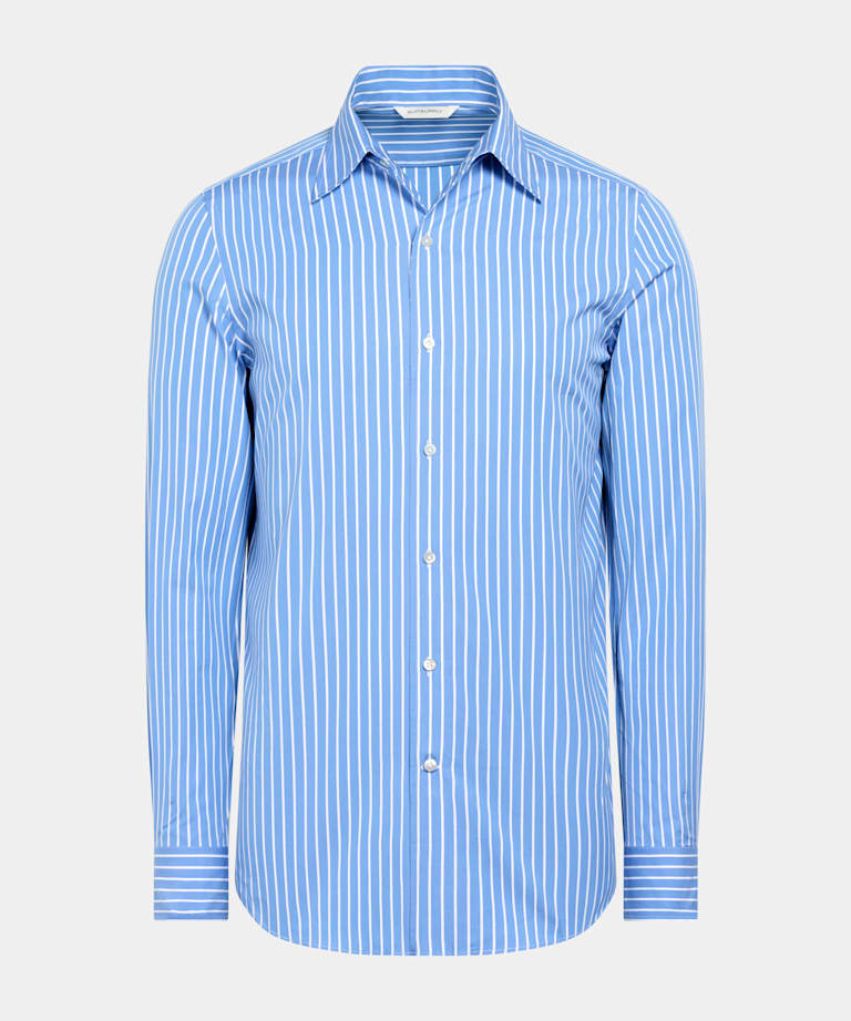 Mid Blue Striped Cotton Shirt