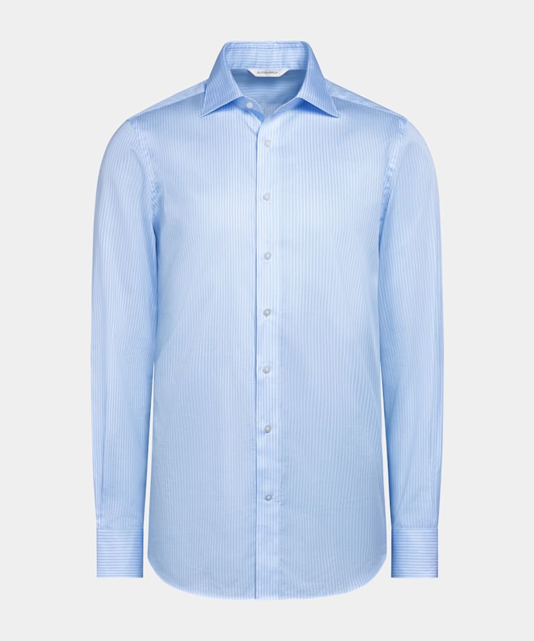 Blue Striped Poplin Tailored Fit Shirt