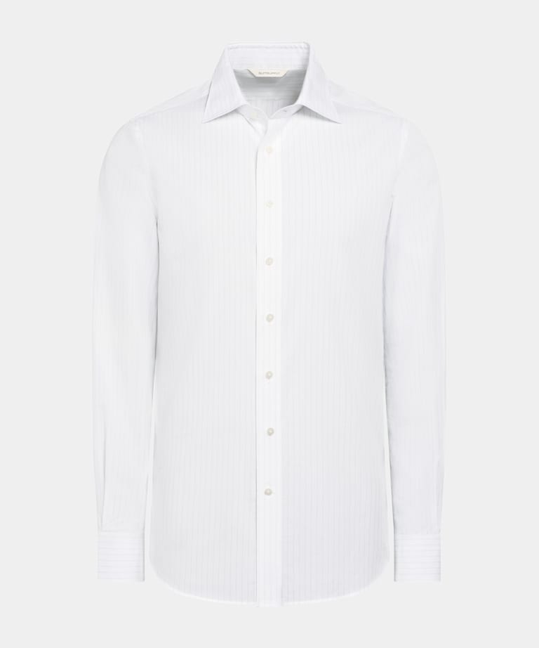 Light Grey Striped Poplin Tailored Fit Shirt