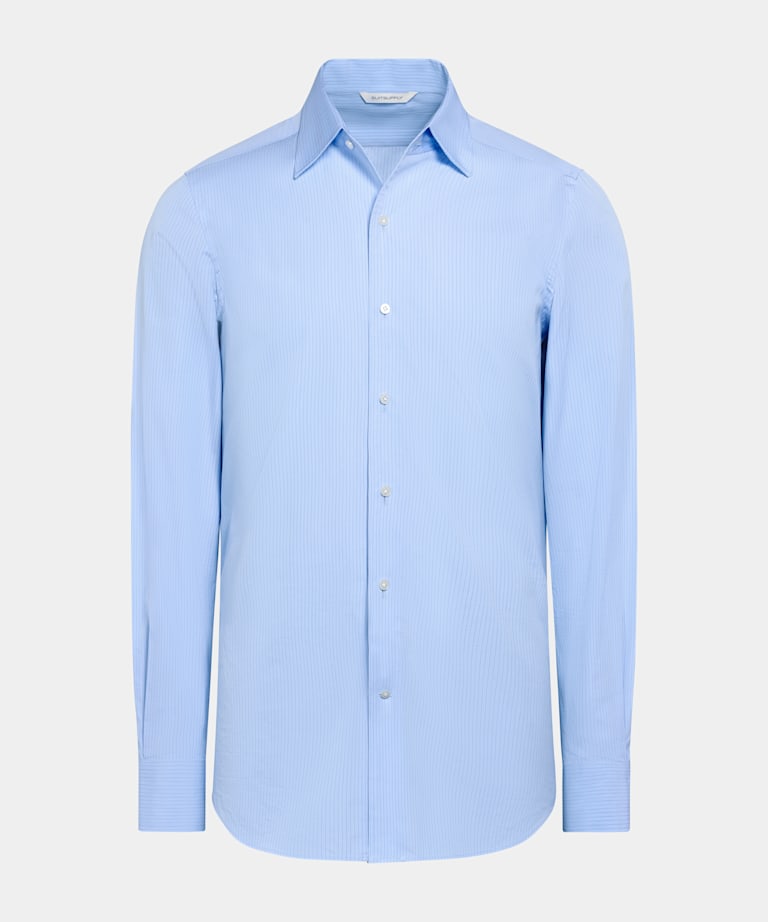 Mid Blue Striped Tailored Fit Shirt