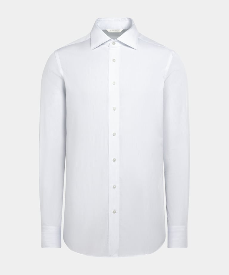 Light Grey Striped Widespread Collar Shirt