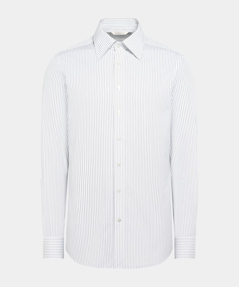 White Striped Point Collar Shirt